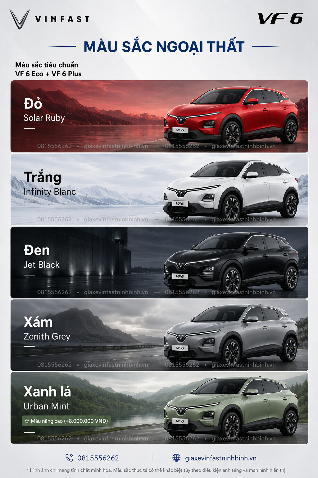 Bảng màu xe VinFast VF 6 Ninh Bình