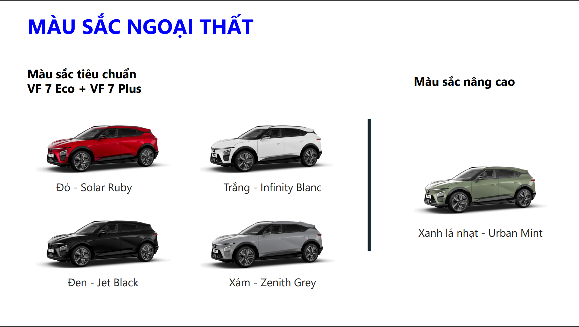 Bảng màu ngoại thất VinFast VF 7 Ninh Bình
