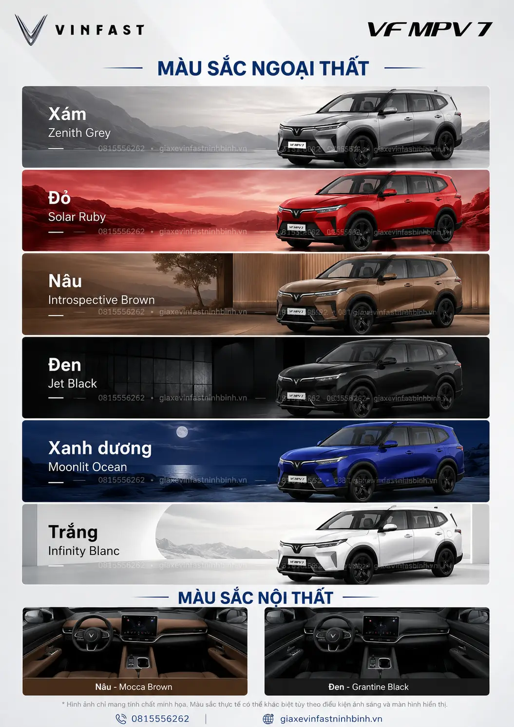 Bảng màu xe VinFast MPV 7 Ninh Bình