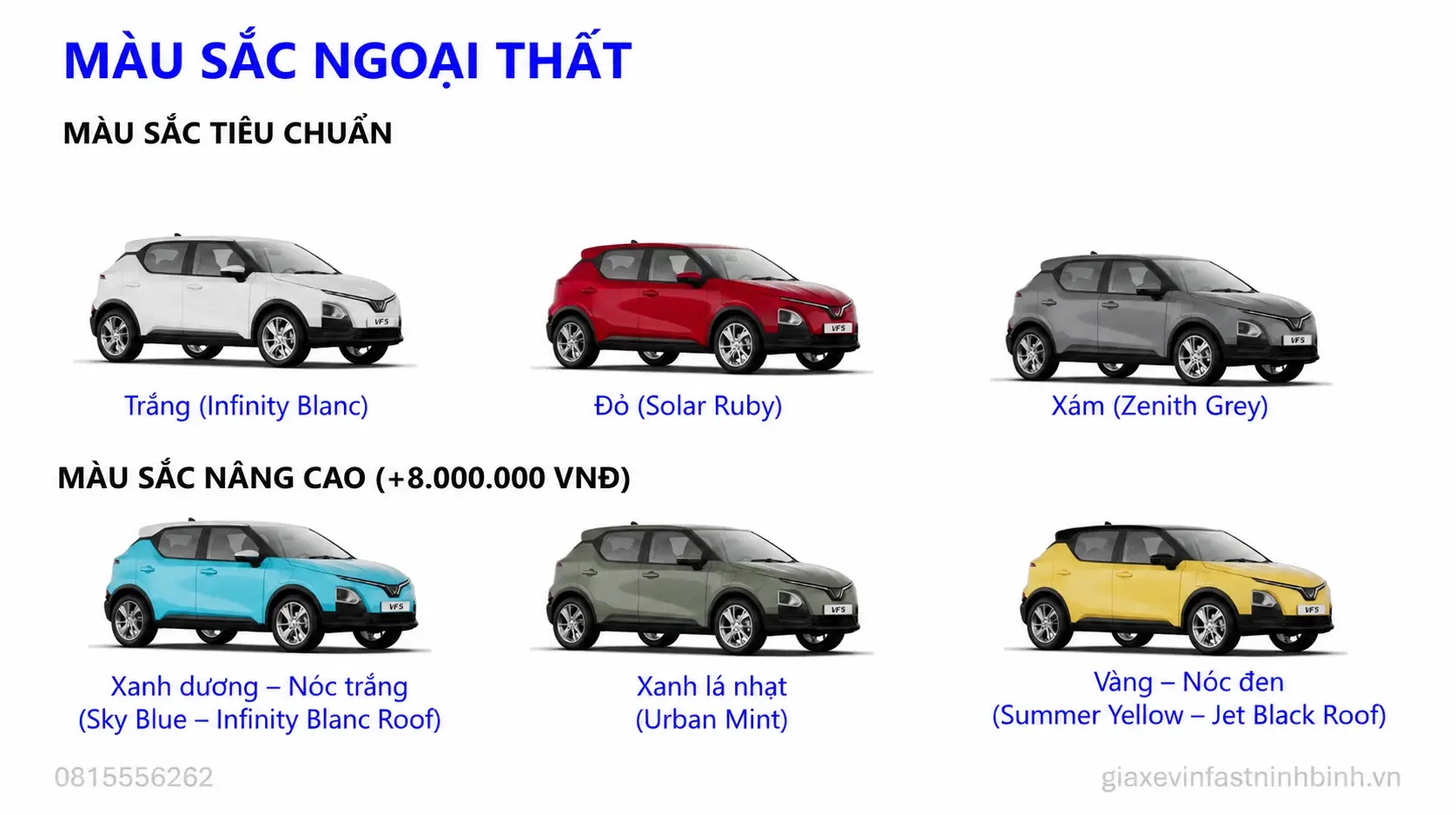 Bảng màu xe VinFast VF 5 Ninh Bình